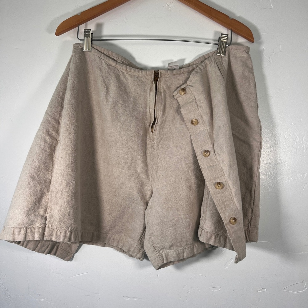 Cherokee Skort Women 16 Beige Linen Cotton Button Front Mini Skirt Vintage - Picture 4 of 11